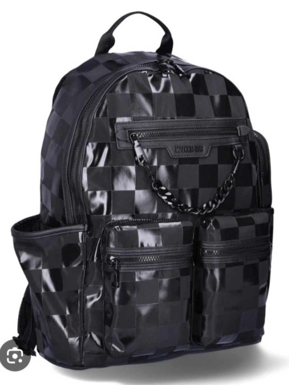 Steve Madden NYC 17" Double Pocket Chain Backpack - Black Chekered Style
